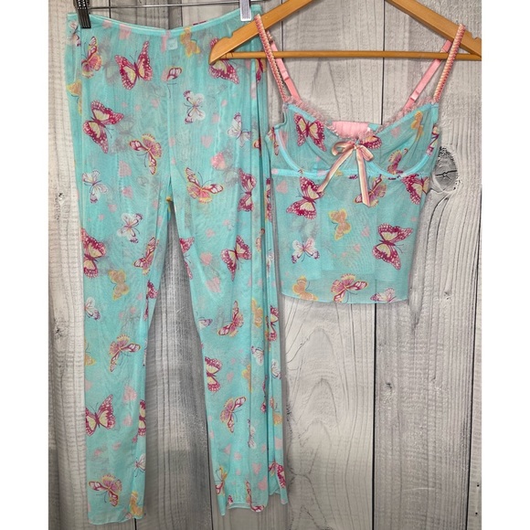 Victoria's Secret Other - Victoria’s Secret Sexy 2 Piece Sheer Pajama Set Underwire Butterflies Sz XS